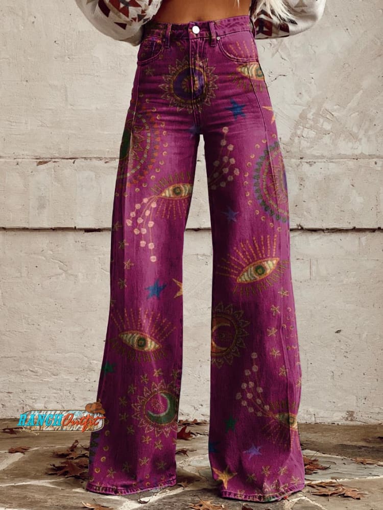 Women’s Purple Print Casual Wide Leg Pants Multicolor / S
