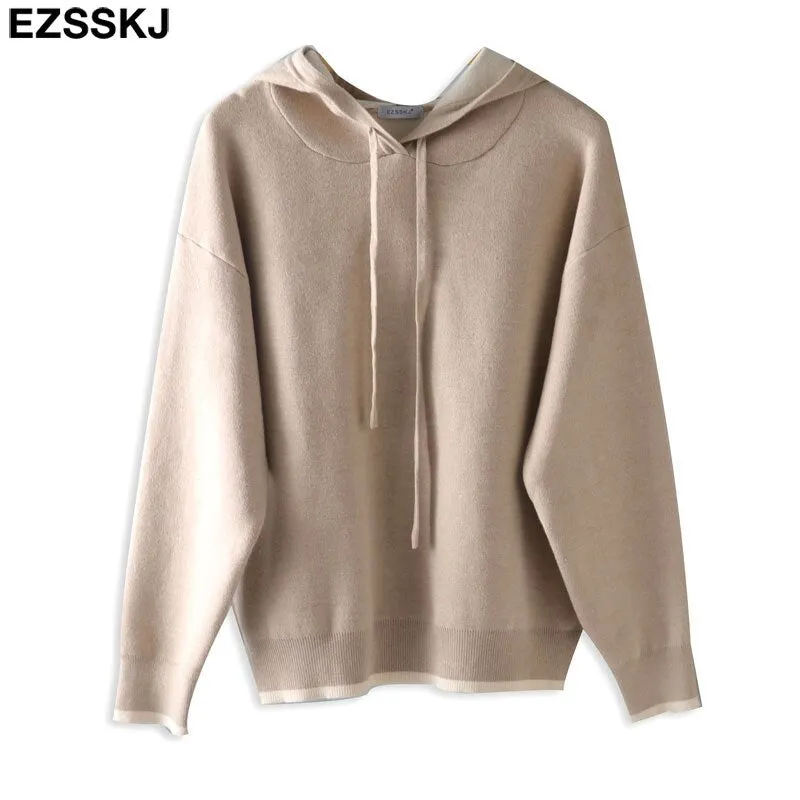 thick oversize Hooded pullovers women chic pure Color  hooded Top girls  loose Sportswear sweater top