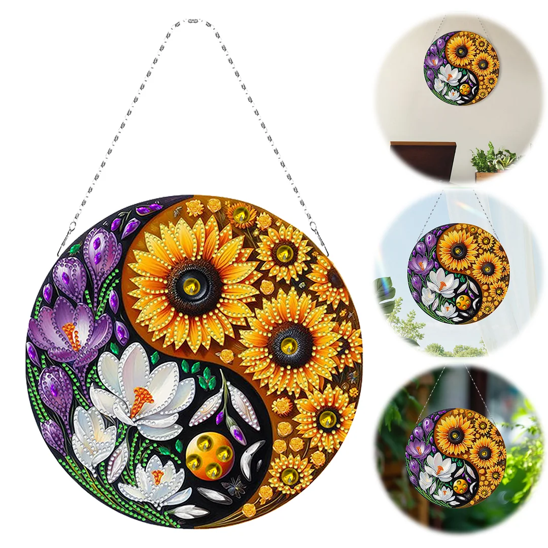 Flower Yin Yang 2D Flat DIY Diamond Painting Set Diamond Art Pendant Home Decor