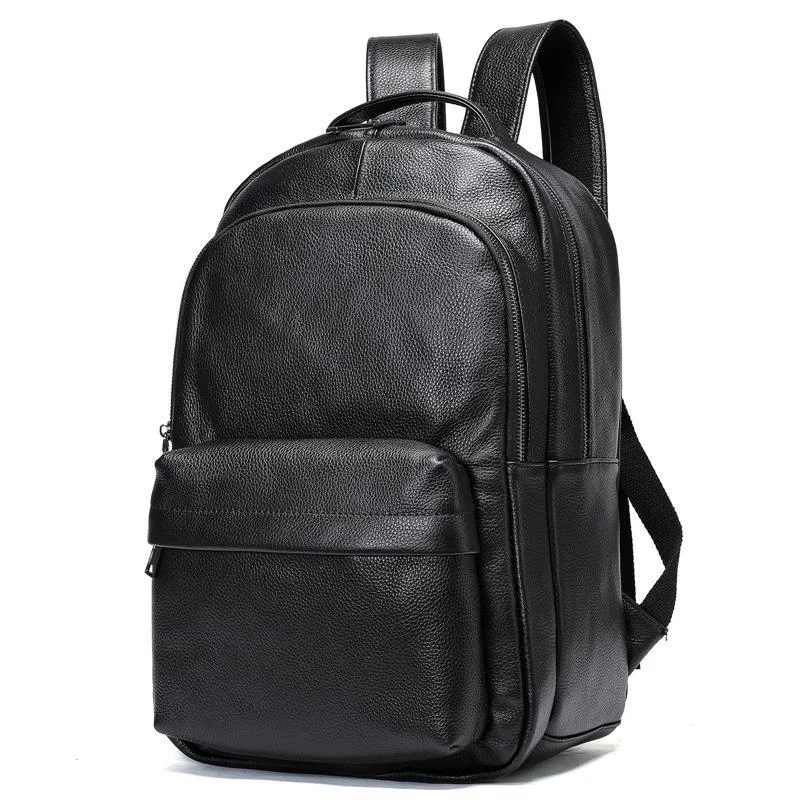 Men&rsquo;s Large Capacity Top-Handled Zip Fastening Genuine Leather Backpack