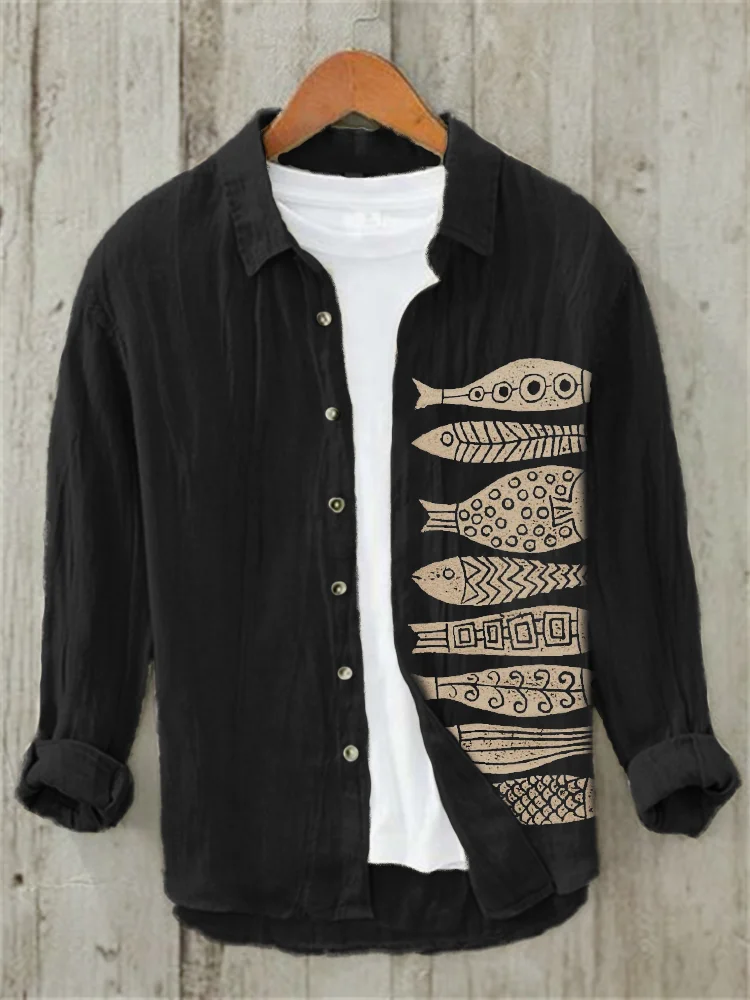 Fish Japanese Lino Art Linen Blend Shirt