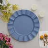 10 Pack | 11" Ocean Blue Hard Plastic Dinner Plates with Gold Ruffled Rim, Large Heavy Duty Disposable Dinnerware