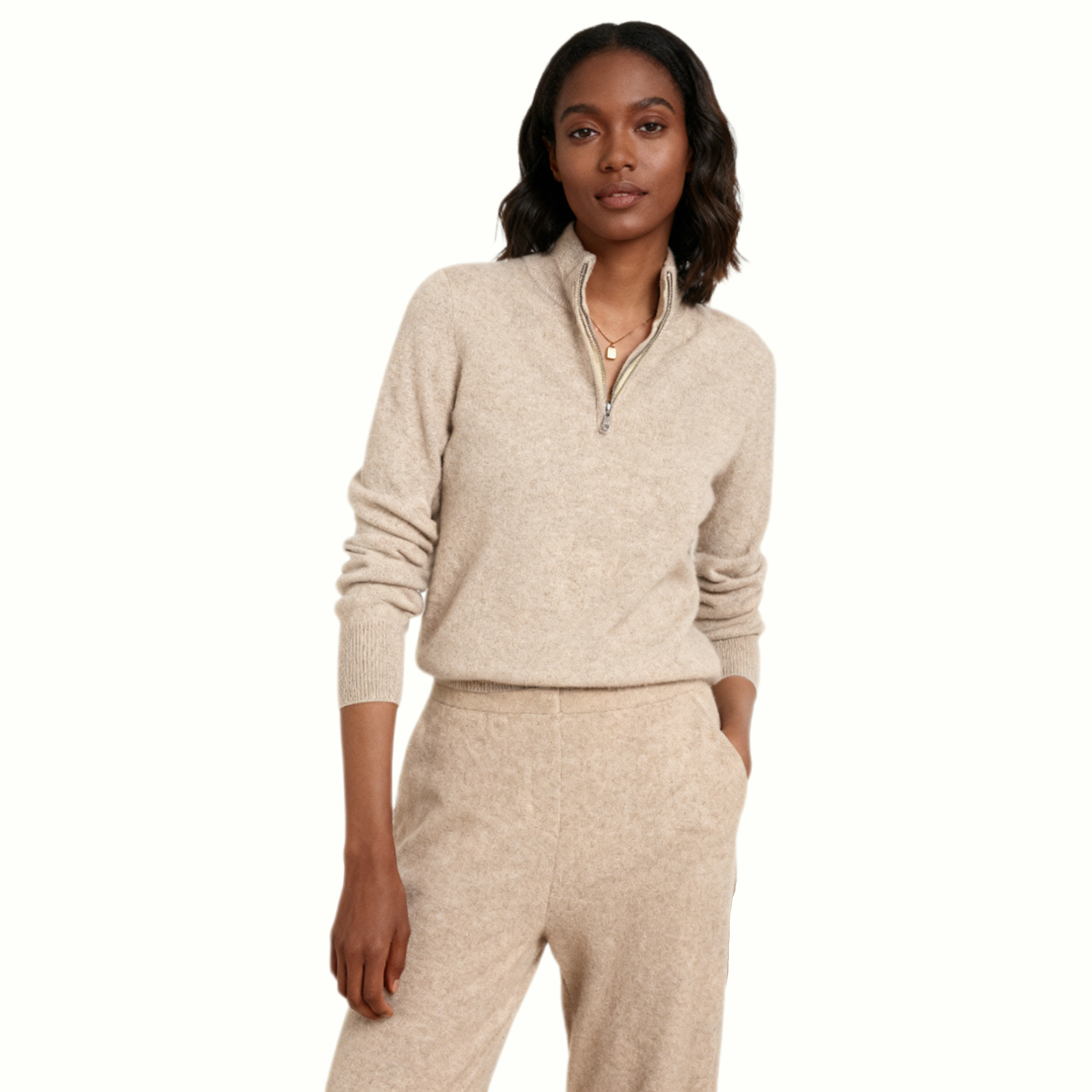 Women's Half-Zip Cashmere Sweater REAL SILK LIFE