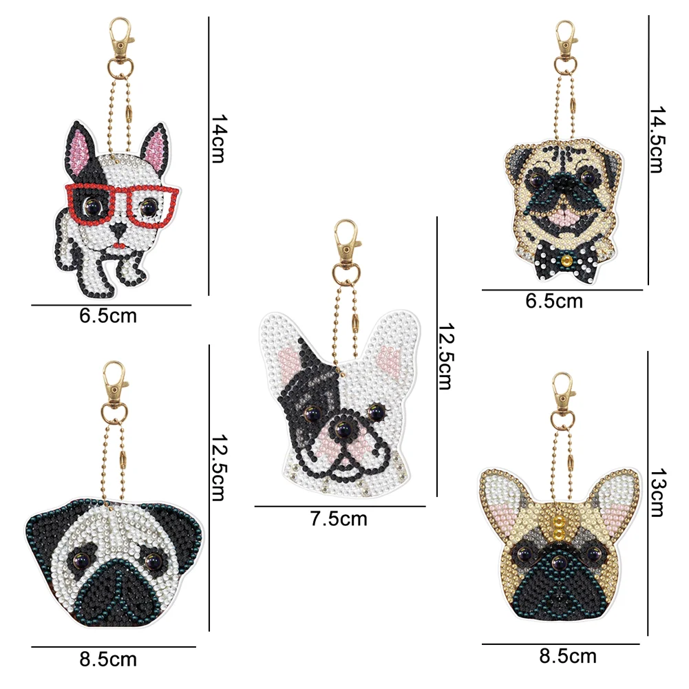 5pcs Diamond Painting Keyring Kits DIY Dog Keychain Bag Pendant(Double Sided)