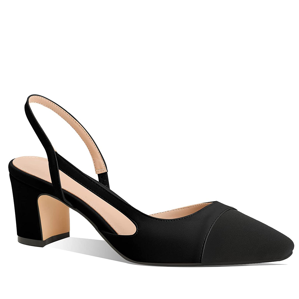 65mm Chunky Heels for Women Slingback Pumps Sandals Splicing Round Toe Casual Wedding Pumps-MERUMOTE