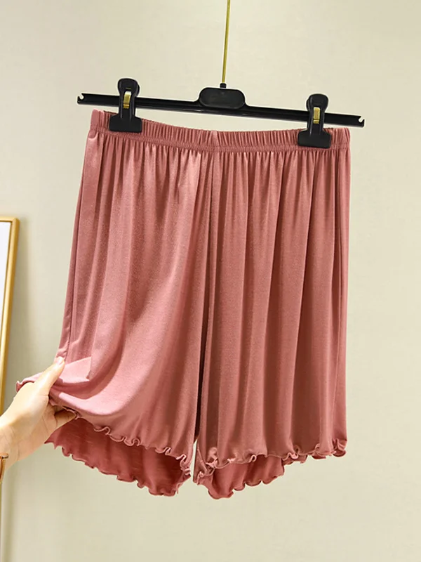 Minimalist Casual Pure Color Falbala Elasticity Modal Pajamas Shorts