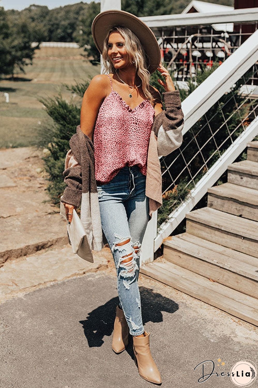 Pink Leopard Print Sexy Shift Tank Top