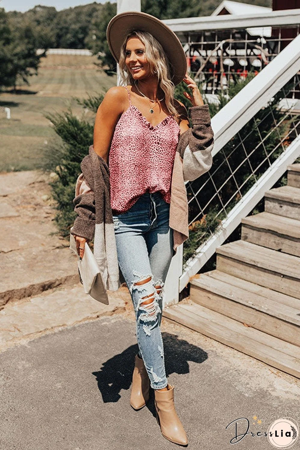 Pink Leopard Print Sexy Shift Tank Top