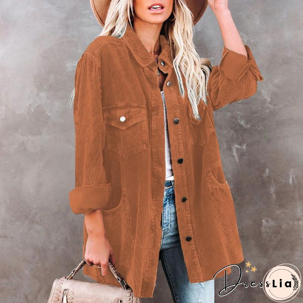 Women Medium-Length Corduroy Coat