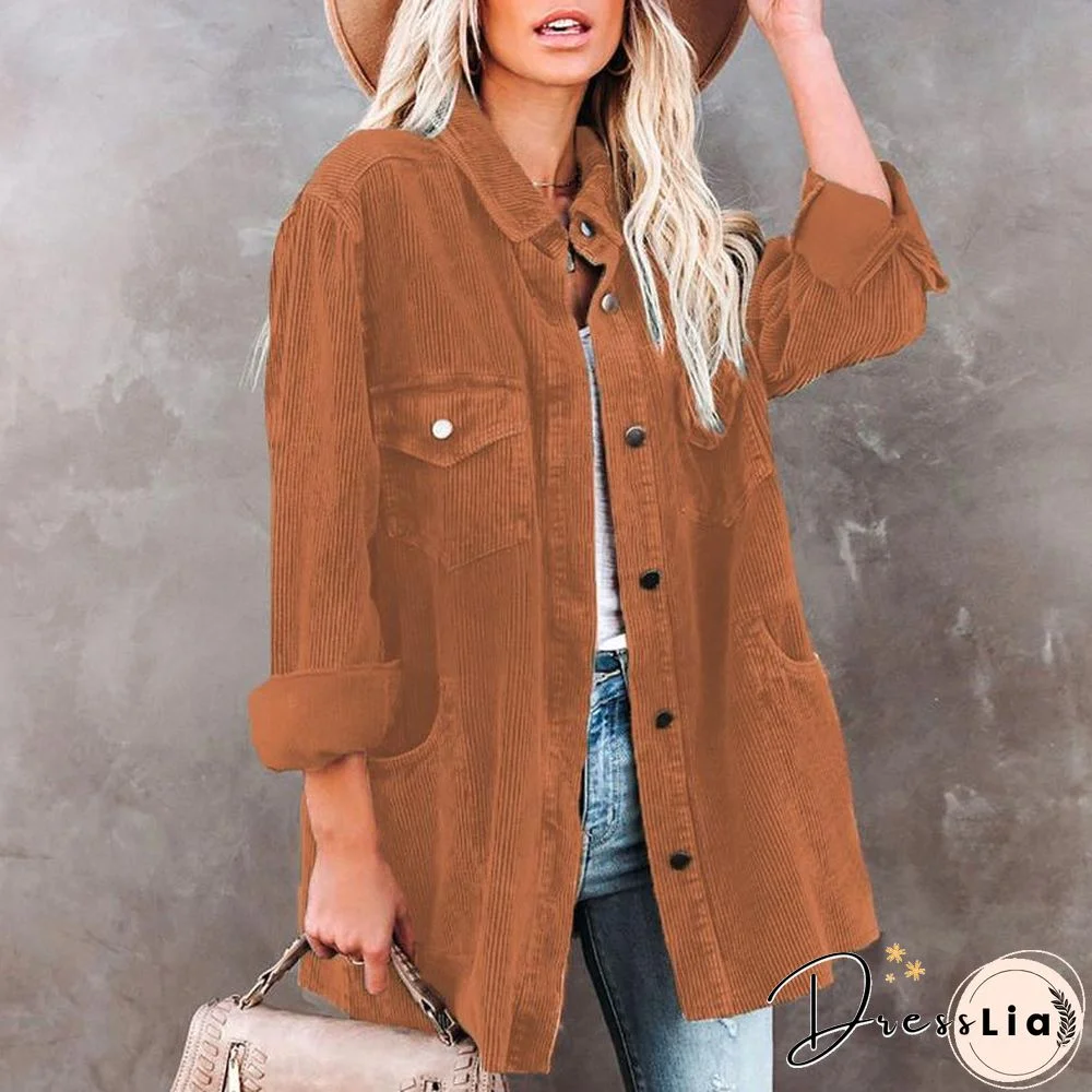 Women Medium-Length Corduroy Coat