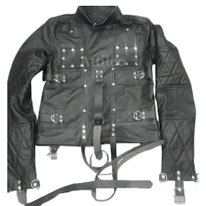 pornhint Pornhint Mens Black Leather Heavy Duty BDSM Slave Bondage Strait Jacket