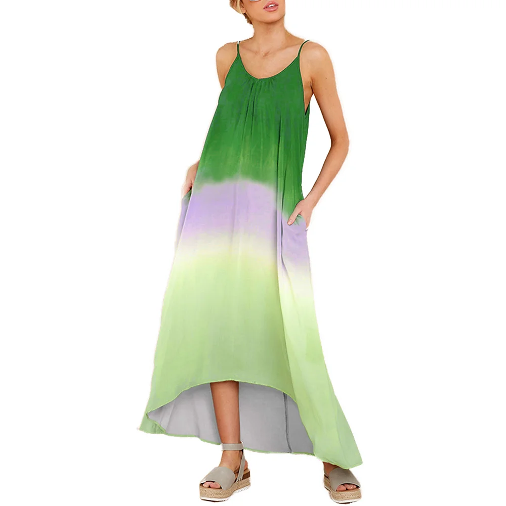 Green Ombre High Low Sling Maxi Dress