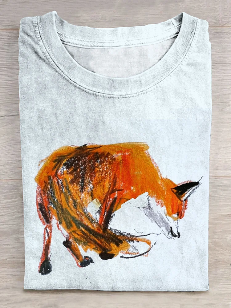 Teecade Teecade  Cute Funny Fox Animal Art Print T-shirt