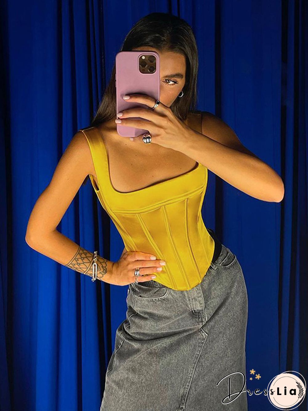 Corset Top Satin Top Y2K Tank Top Square Collar Crop Top Summer Sleeveless Backless Camis Club Sexy Outfits Streetwear Clothes