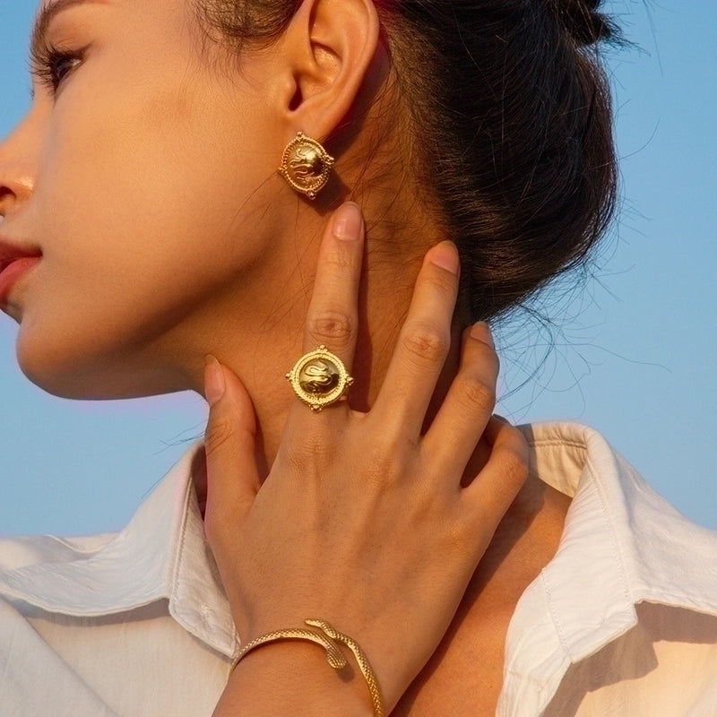 IG Style Snake 304 Stainless Steel 18K Gold Plated Rings Earrings