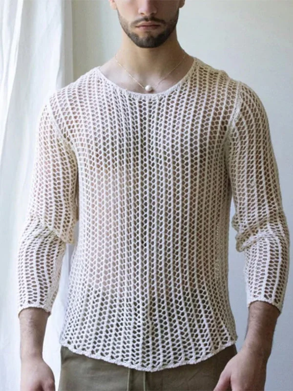 Aonga - Mens See Through Mesh Long Sleeve T-ShirtI