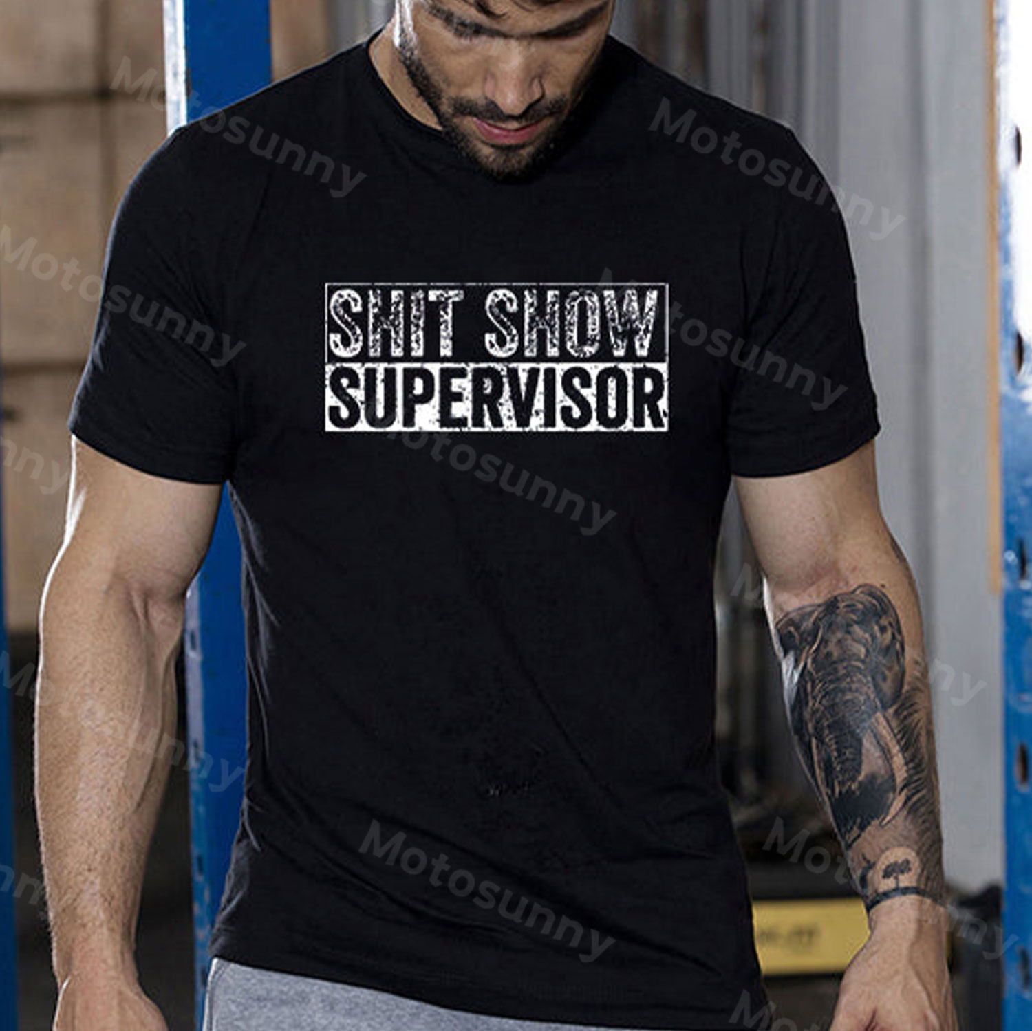 MOTOSUNNY SHIT SHOW SUPERVISOR Letter Graphic Black Print T-shirt