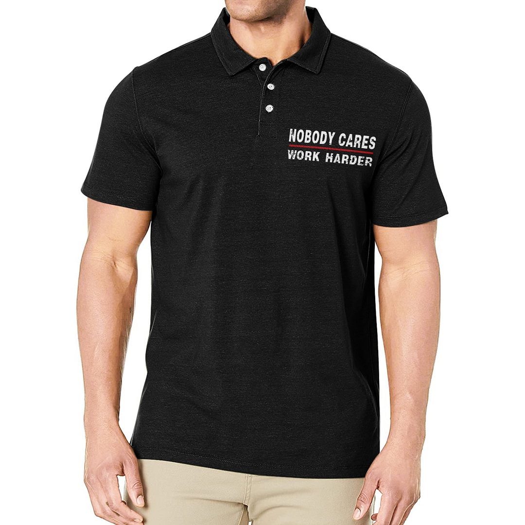 NOBODY CARES WORK HARDER GRAPHIC POLO SHIRT