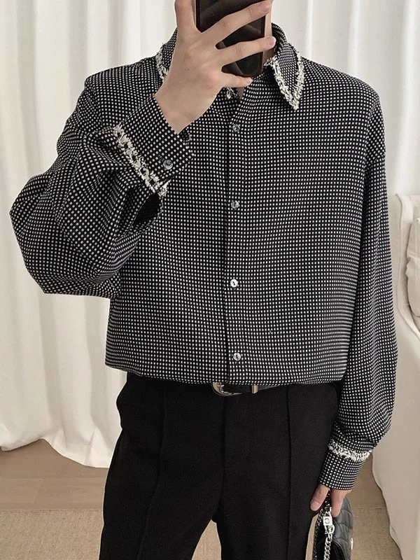 Aonga - Mens Plaid Long Sleeve Button Lapel Shirt