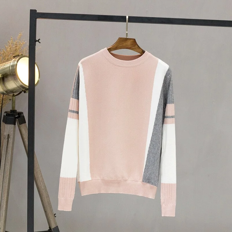 2021 New Autumn winter women sweaters and pullovers long sleeve casual Stripe sweater slim solid knitted jumpers Sweater
