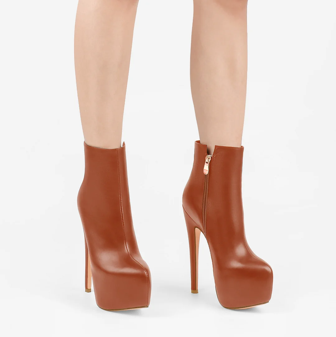 6.1" Women's Platform Ankle Boots Zipper High Heels Matte Shoes Short Booties-MERUMOTE