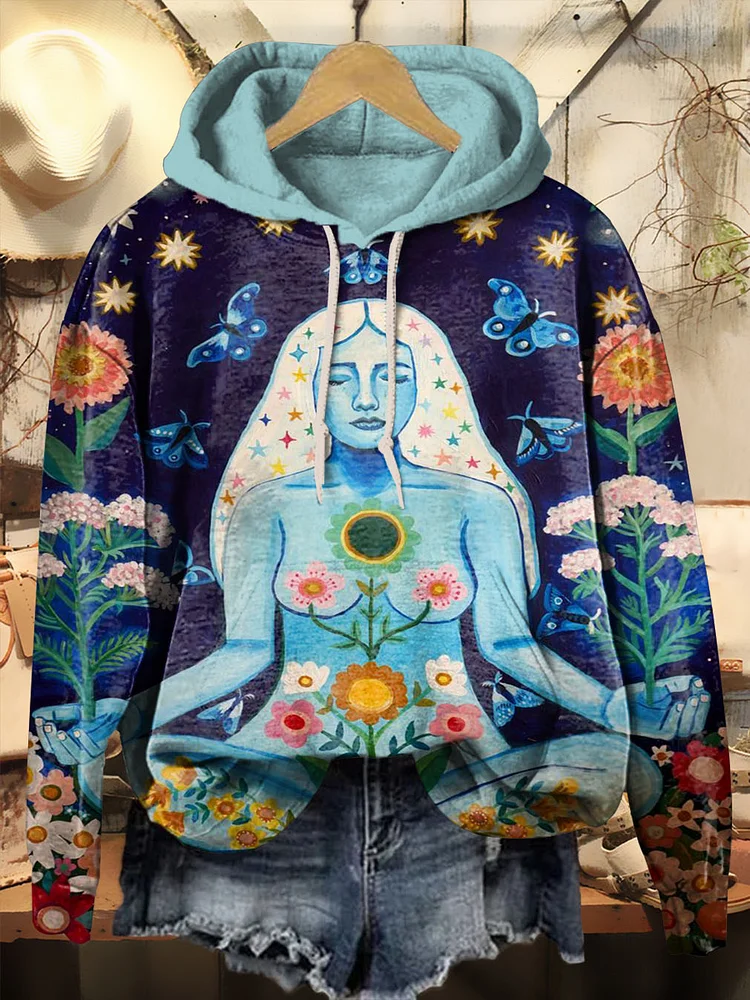 Nature Meditation Lady Print Casual Hoodie Sweatshirt