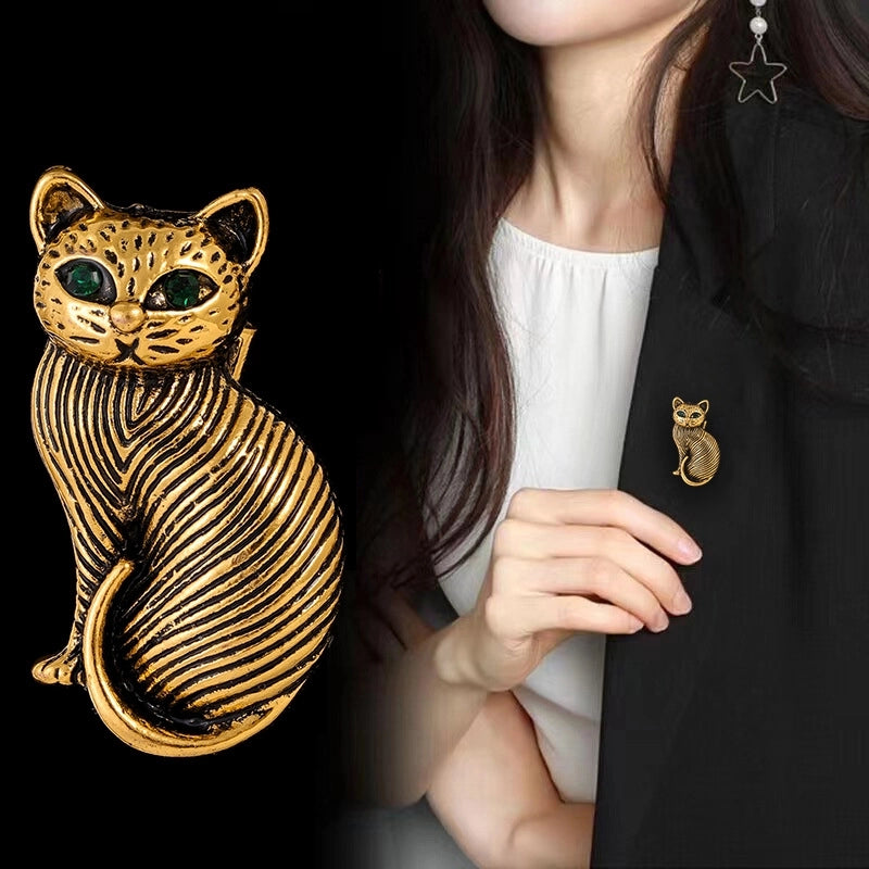 Retro Pin Cat Alloy Plating Inlay Rhinestones Unisex Brooches