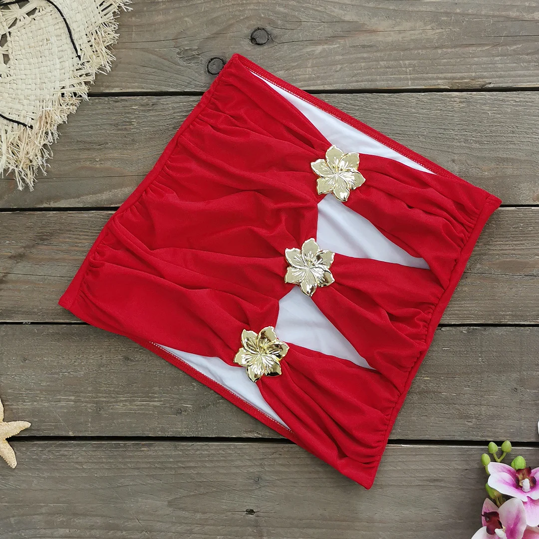 Uveng Solid-Colored Swimsuit Women's 2025 New Short Dress Two Sets Of Hollow Breast Swimsuit Swimsuit