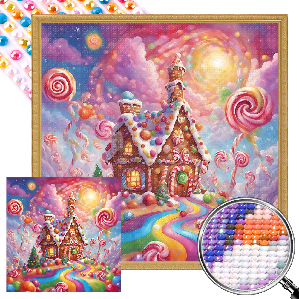 Ginger Cookies And Candy House 40*40cm(picture) full round drill diamond painting with 3 to 12 colors of AB drills