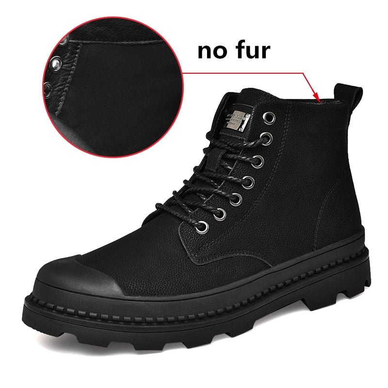 Winter Men Boots Genuine Leather Ankle Boots Men Outdoor Winter Work Shoes Men Military Warm Fur Snow Boots Men Motorcycle Botas