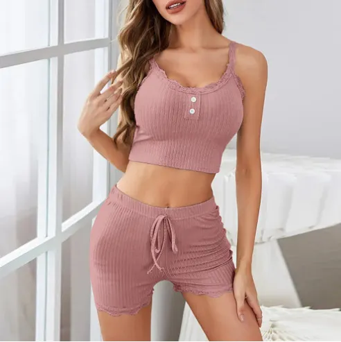 Churchf Casual Pajamas Female Lace Slings Shorts Sexy Babes Fast Fashion Lady Homewear