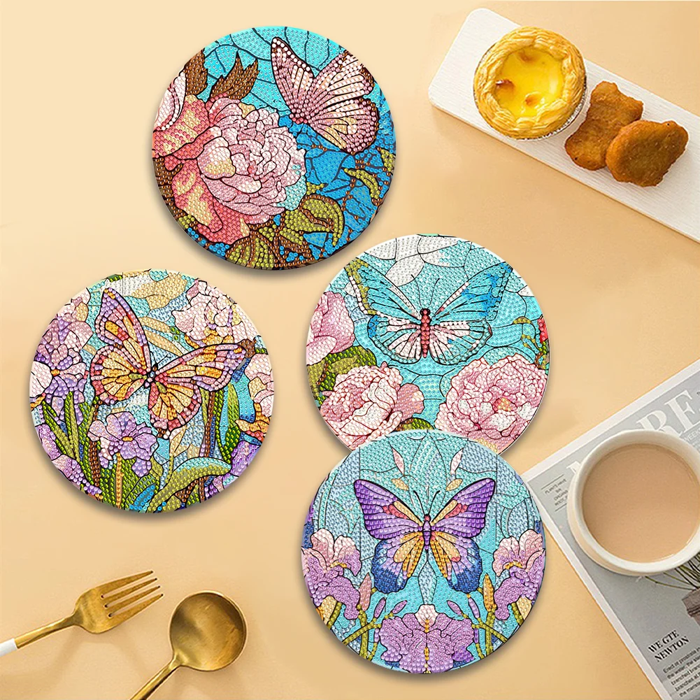 4pcs DIY Flower Butterfly Acrylic Diamond Painted Placemats Eco-Friendly Placemat