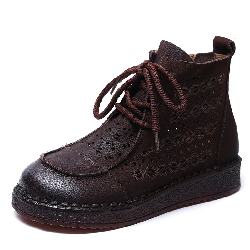 Yyvonne Layer Of Cowhair Retro Hollow High Help Cool Boots Women's Shoes 2025 New Comfortable Flat Bottoms