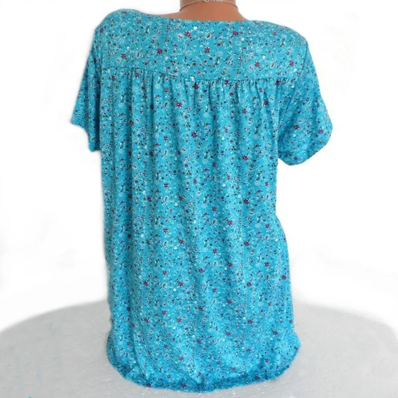 V-neck floral short-sleeved T-shirt