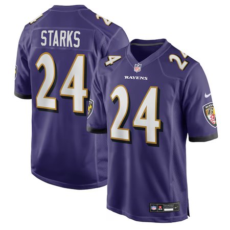 Men's Baltimore Ravens #24 Malaki Starks  Purple 2025 NFL Draft First Round Pick Game Jersey