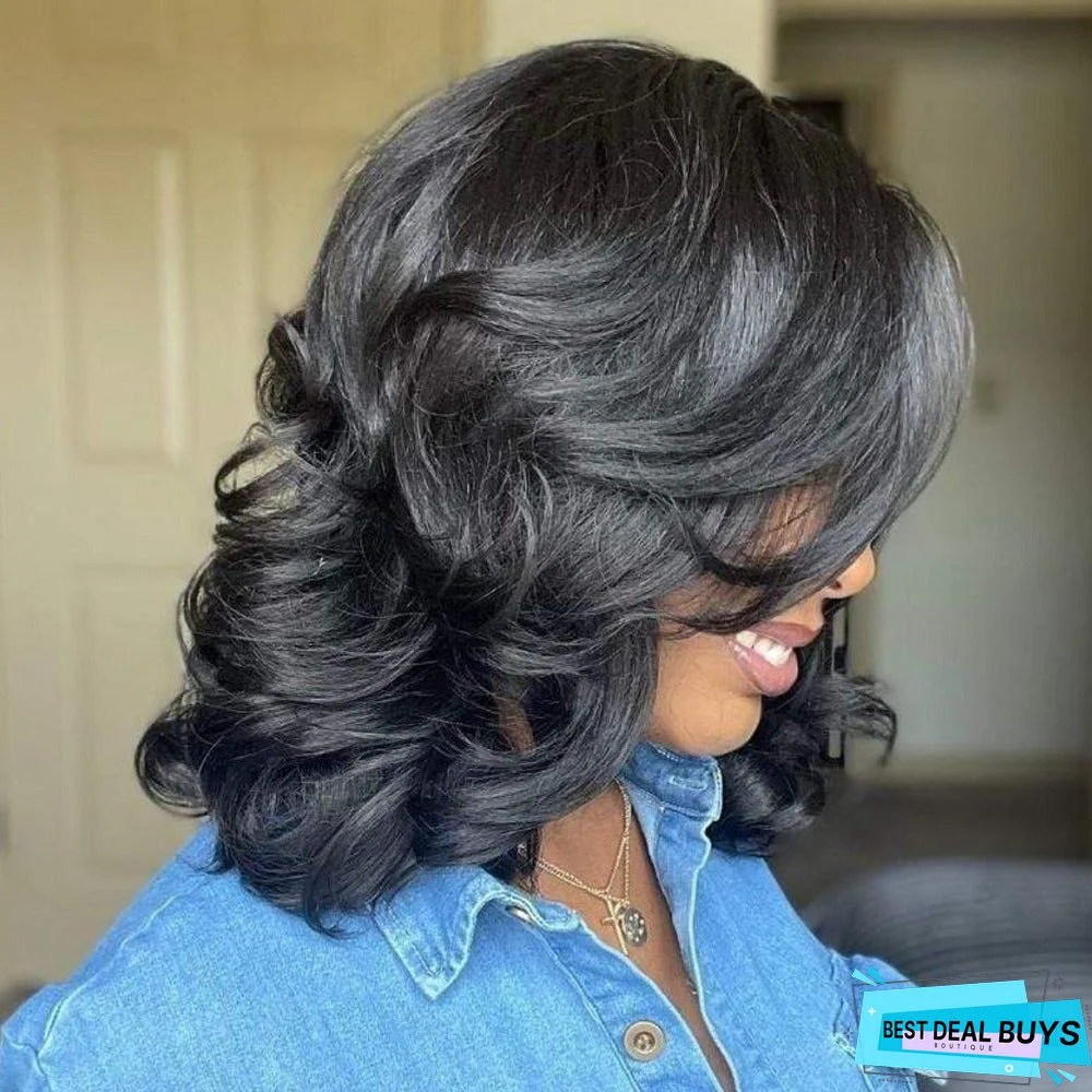 African Wig Woman with Long Hair In Black Wavy Curls