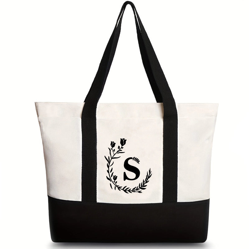 Women’s Medium Canvas Letter Flower Classic Style Square Zipper Shoulder Bag