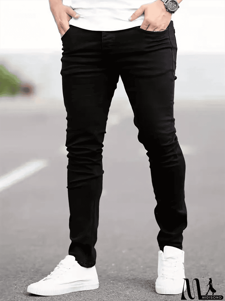 MidiSono - Men's Leisure Slim Fit Stretchy Washed Skinny Jeans