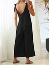 Solid Color Lace-Up Jumpsuits
