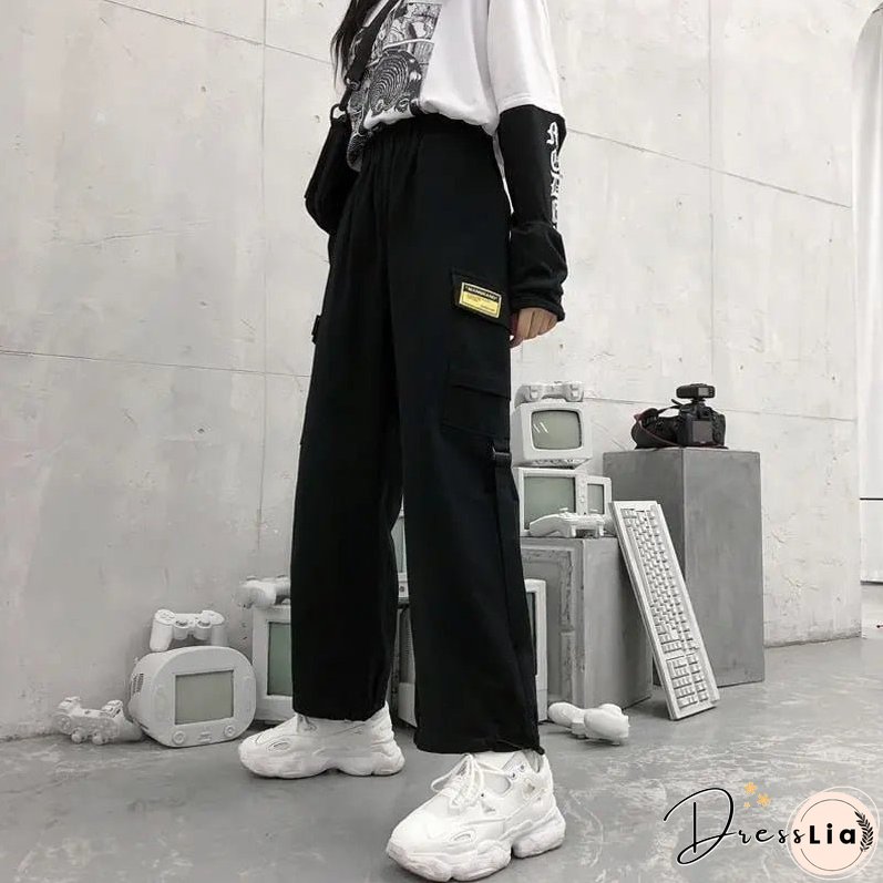 Dark Retro Gothic Women's Pants Contrast Color Striped Mesh Splicing Woven Pants Fashion Streetwear Workwear Wide Leg Pants
