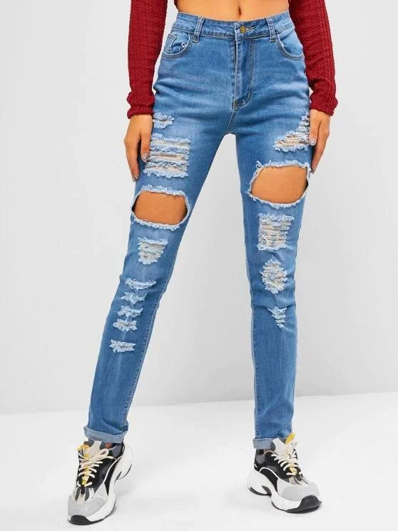 Destroyed Cuff Hem Skinny Jeans