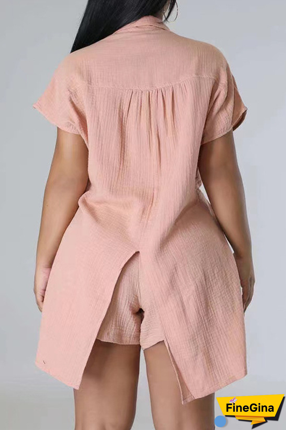 Pink Casual Solid Patchwork Turndown Collar Short Sleeve Two Pieces