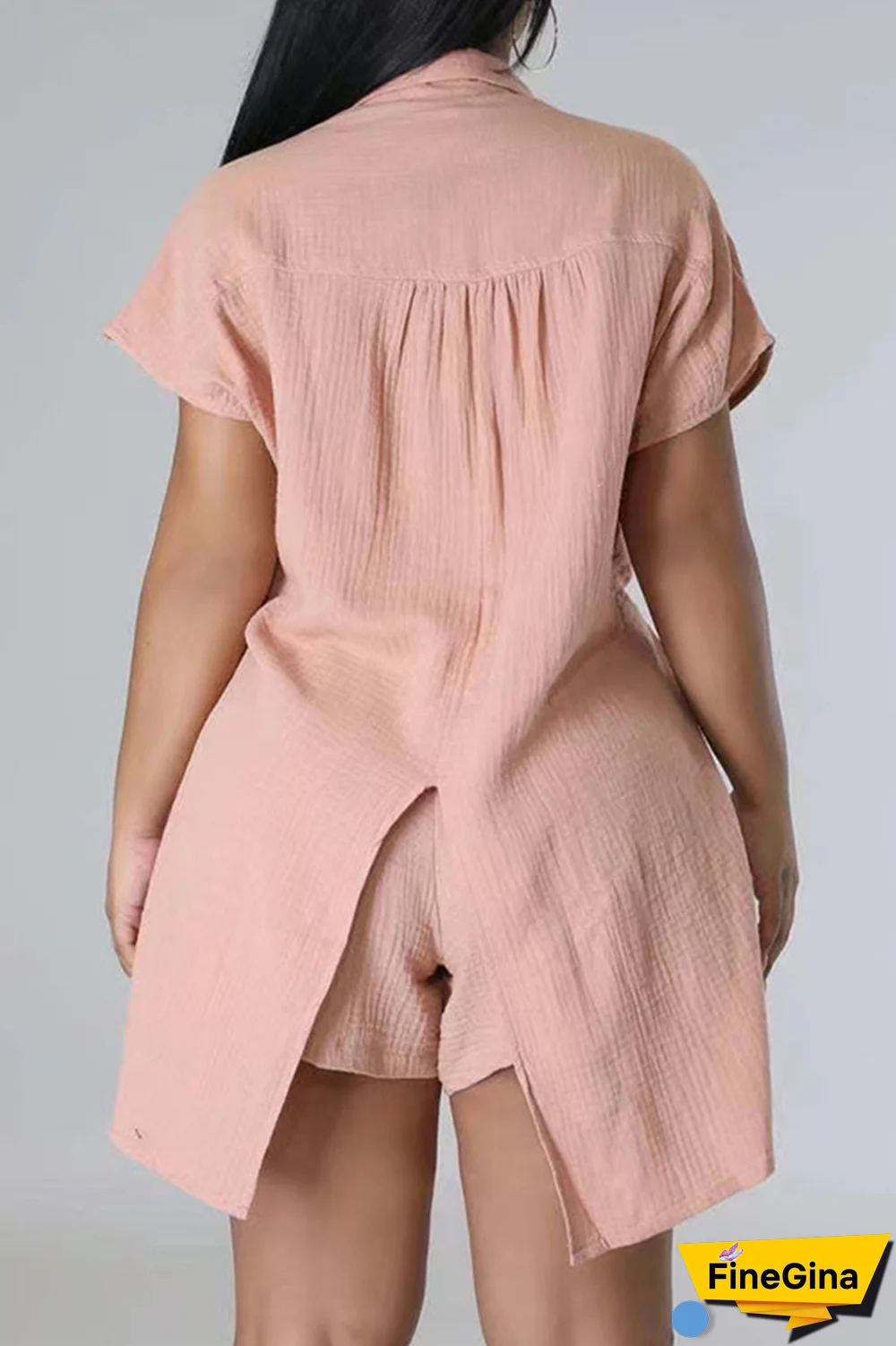 Pink Casual Solid Patchwork Turndown Collar Short Sleeve Two Pieces