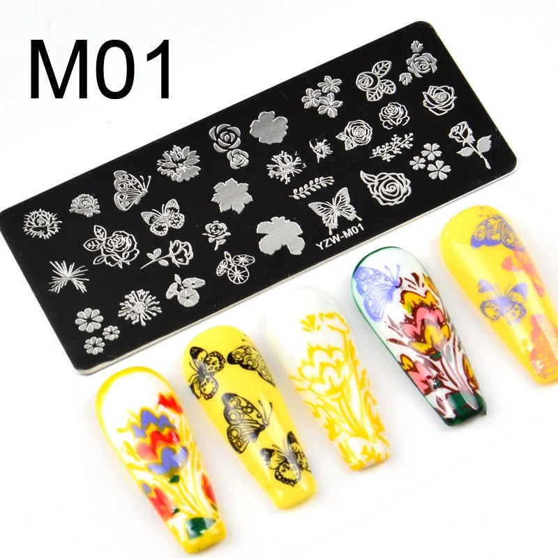 YZW-M Stamping Plate 38 Styles Stencil Nail Art Stickers Design Cute Flower Nail Art Set Stainless Steel Overprint Nail Templat