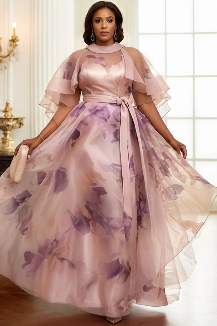 Xpluswear Design Plus Size Wedding Guest Purple Round Neck Short Sleeve Tulle Maxi Dresses [Pre-Order] 2024 - Xpluswear