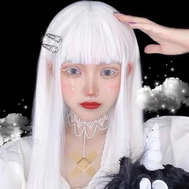 White Harajuku Gothic Girl Long Wig SP236