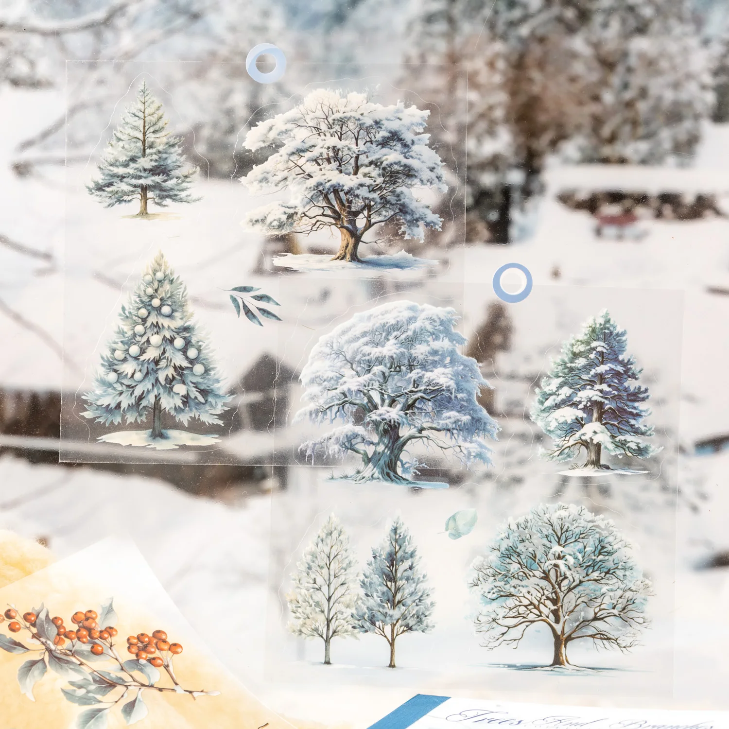 PET 스티커북 - 나무와 가지 시리즈 빈티지 식물 조경