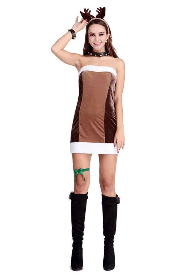 Womens Pretty Off Shoulder Reindeer Christmas Costume Chestnut-elleschic