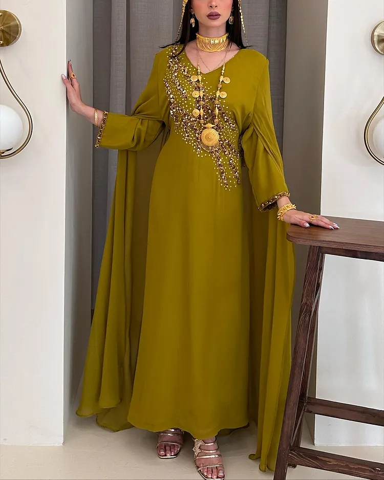 Women's V-Neck Long Sleeve Sequin Dress
