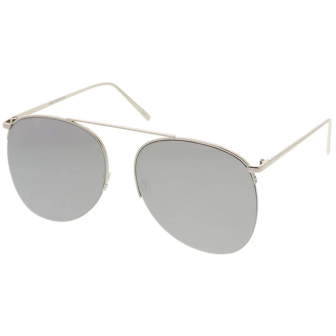 Oversize Semi-Rimless Metal Aviator glasses Crossbar Colored Mirror Flat Lens 61mm